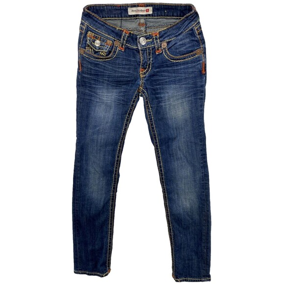 Bisou Deve Jeans Womens Size 5 Dark Wash Low Rise Straight Denim Flap Pockets - Picture 2 of 16